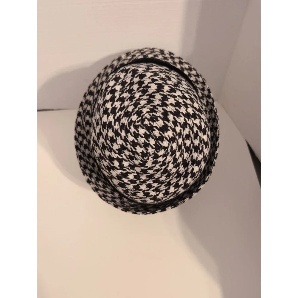 Unisex Houndstooth Fedora‎ with Black Velvet Band Wool Blend Size L/XL